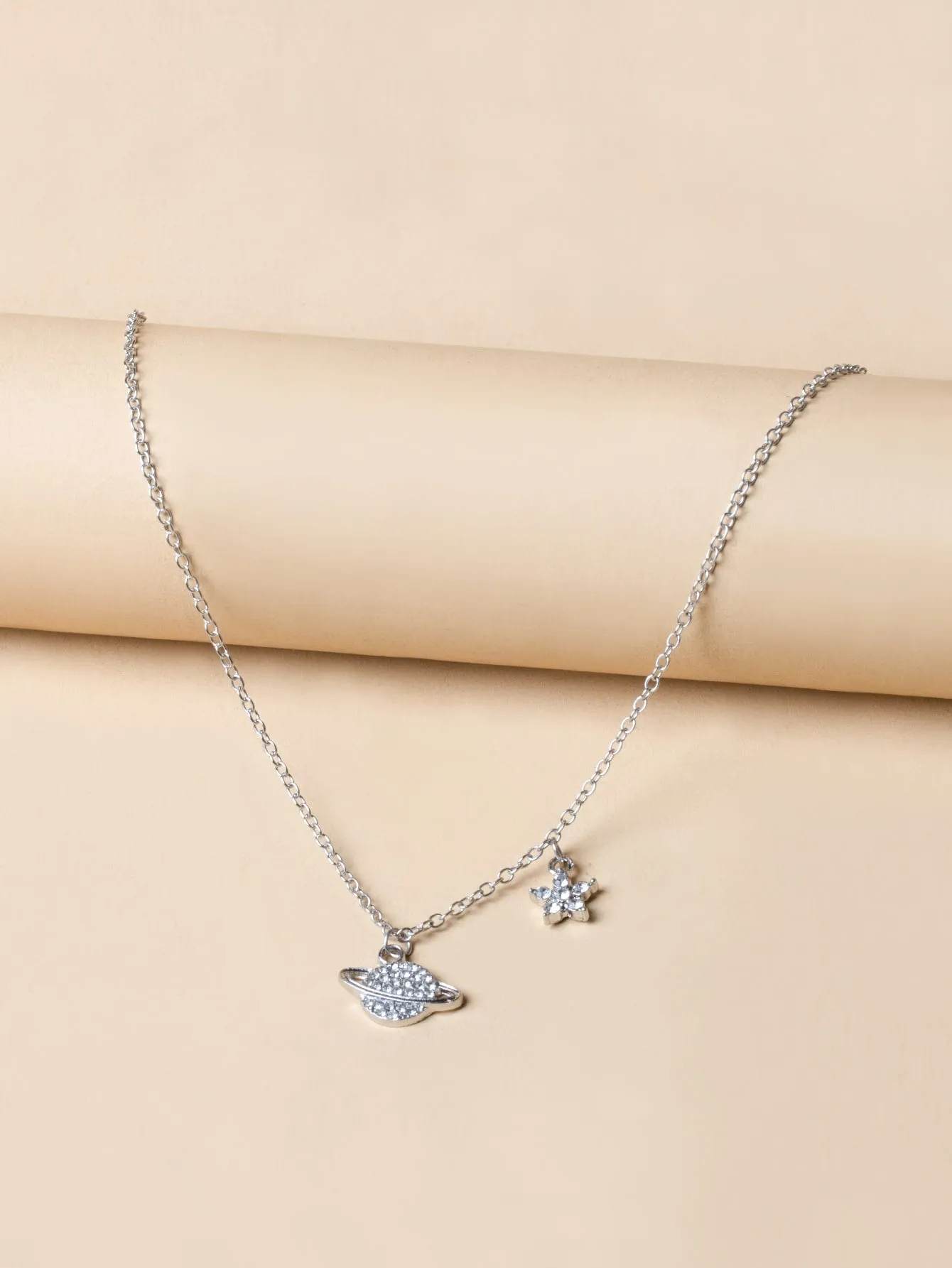 Rhinestone Planet Charm Necklace