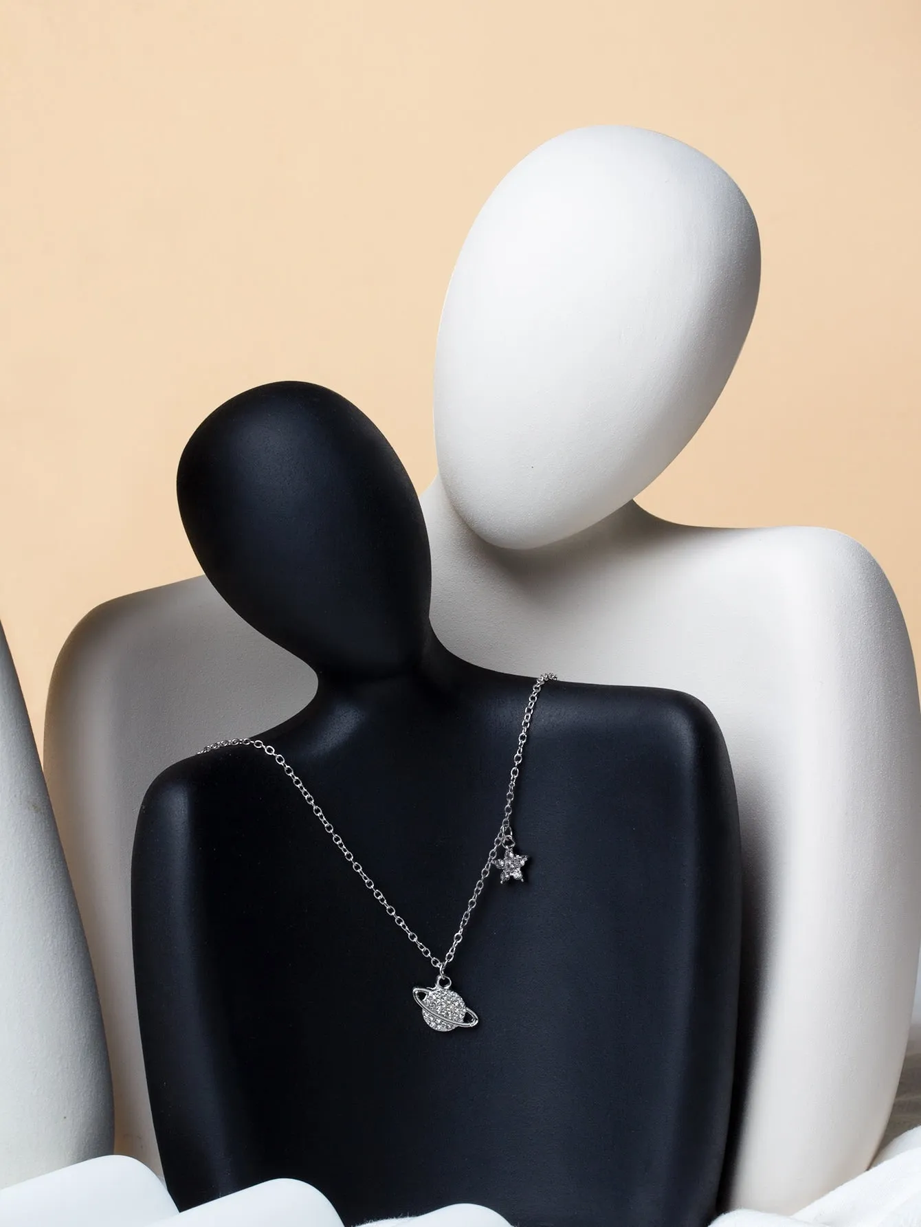 Rhinestone Planet Charm Necklace