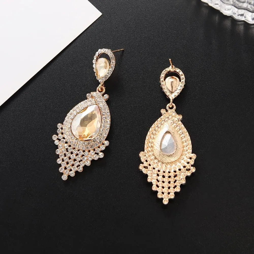 Rhinestone Statement Earrings Vintage Fancy Cluster Crystal Drop Dangle Earring Glitter Chandelier Earrings for Women Bridesmaid Wedding Jewelry Accessories