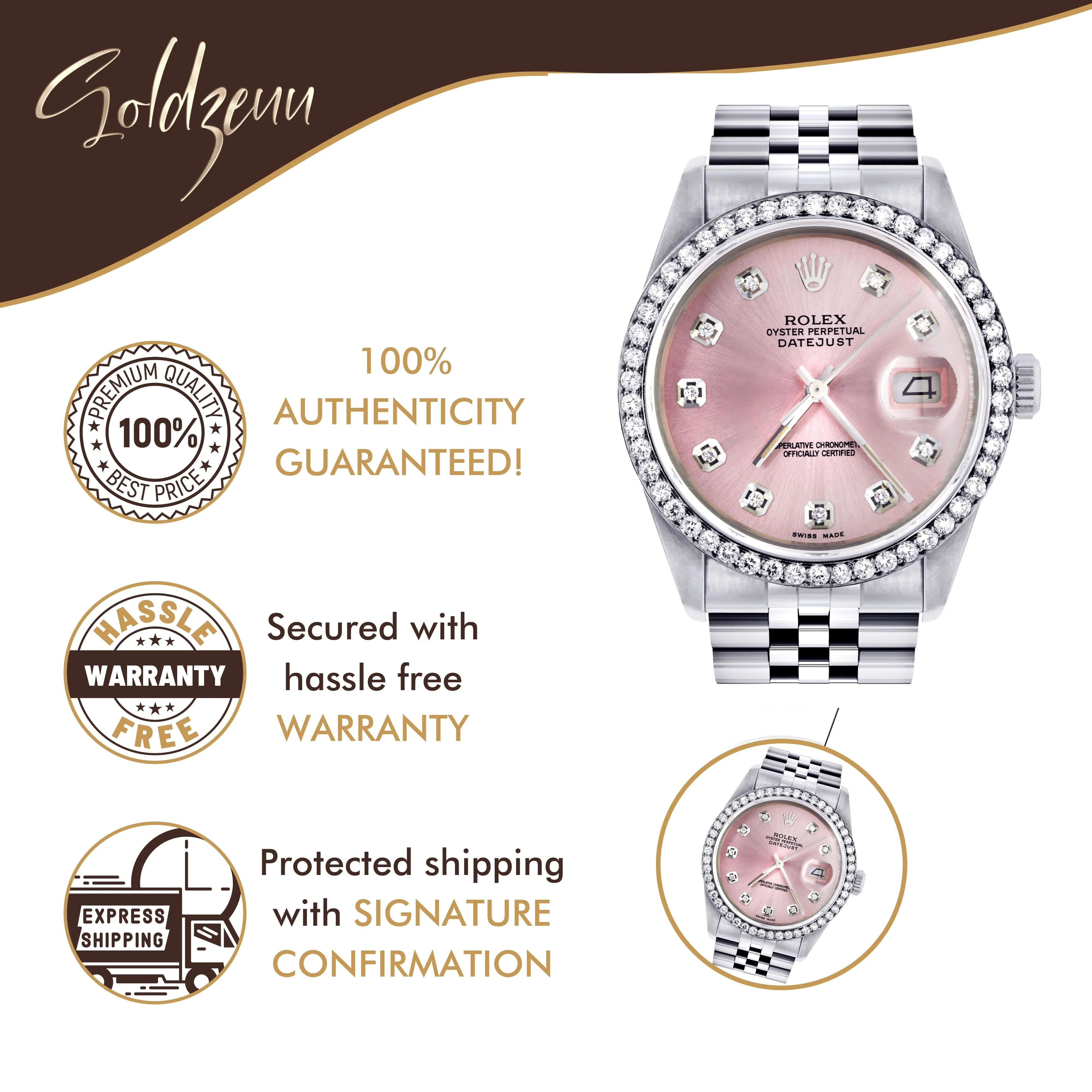 Rolex Datejust 36mm- 16200- Pink Dial Jubilee Band