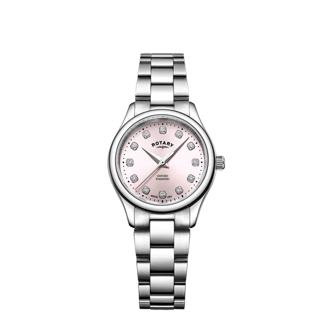 Rotary Ladies Stainless Steel Pink Dial & Diamond Watch