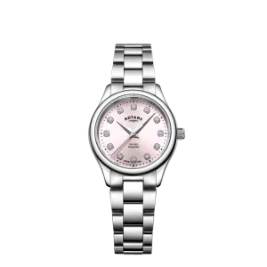 Rotary Ladies Stainless Steel Pink Dial & Diamond Watch