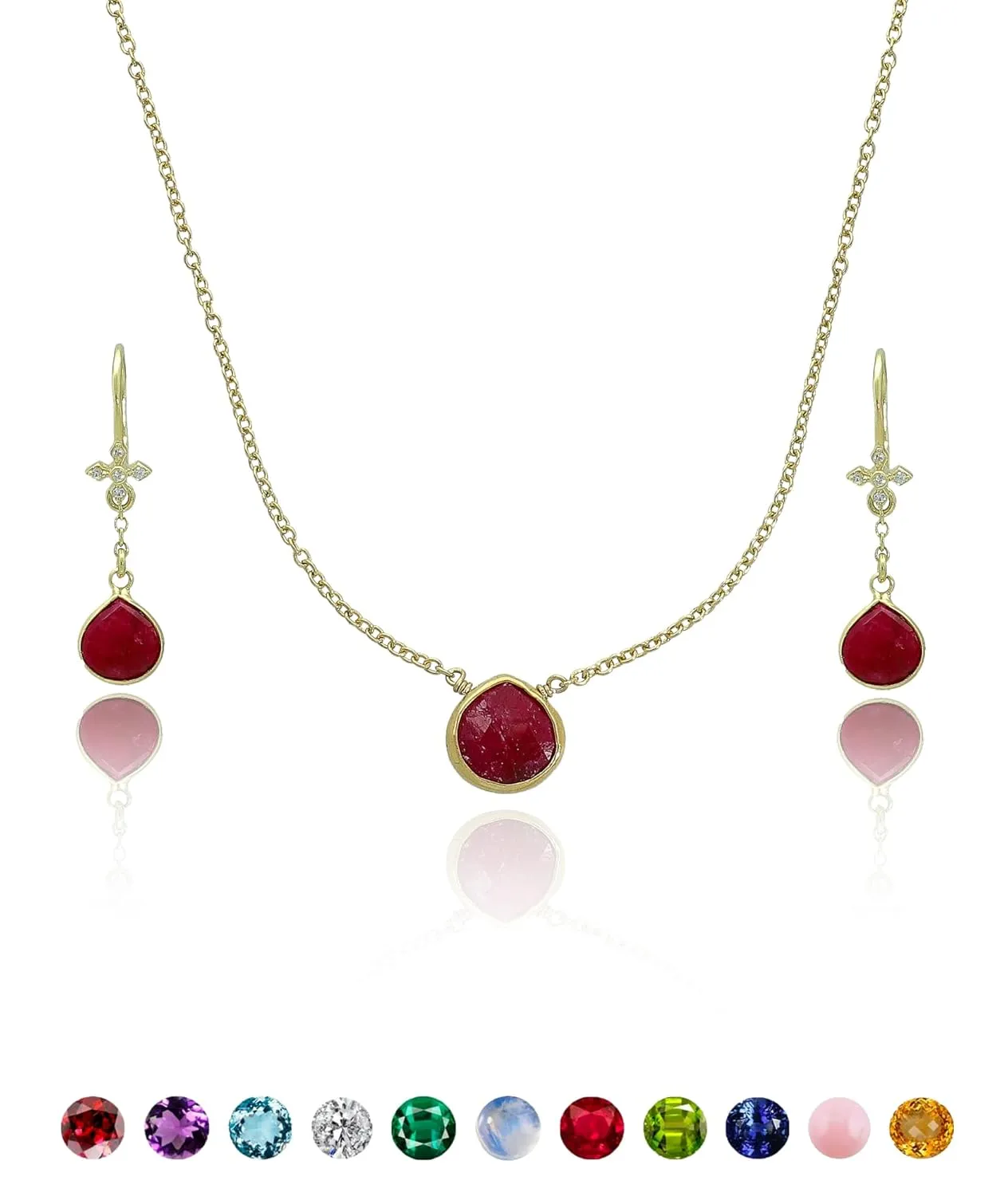 Ruby Necklace for Women - Authentic 925 Sterling Silver Necklace 18K Gold Jewelry, Dainty Heart Necklace Earring Set for Teen Girls, July Birthstone Gift for Mothers Day