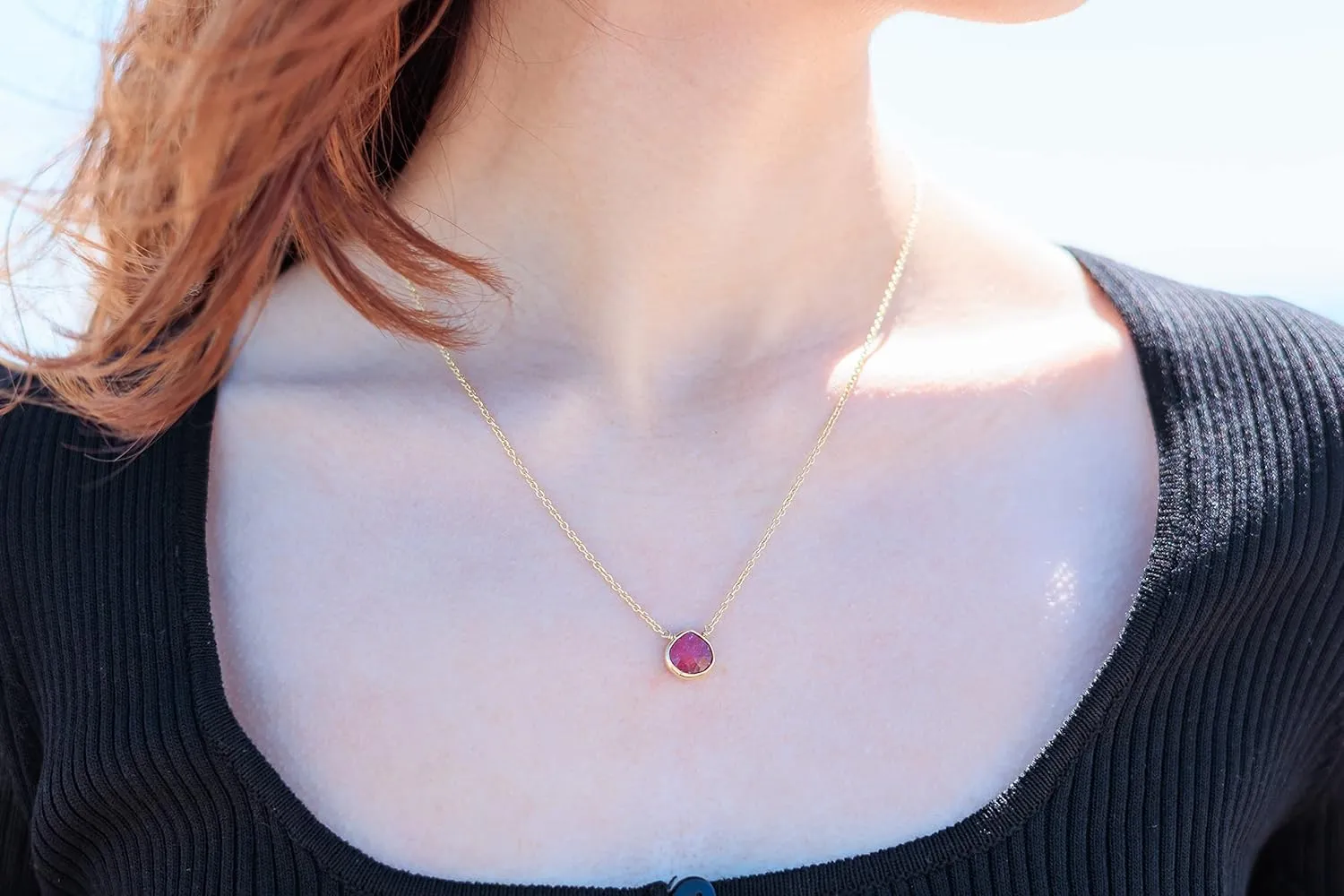 Ruby Necklace for Women - Authentic 925 Sterling Silver Necklace 18K Gold Jewelry, Dainty Heart Necklace Earring Set for Teen Girls, July Birthstone Gift for Mothers Day