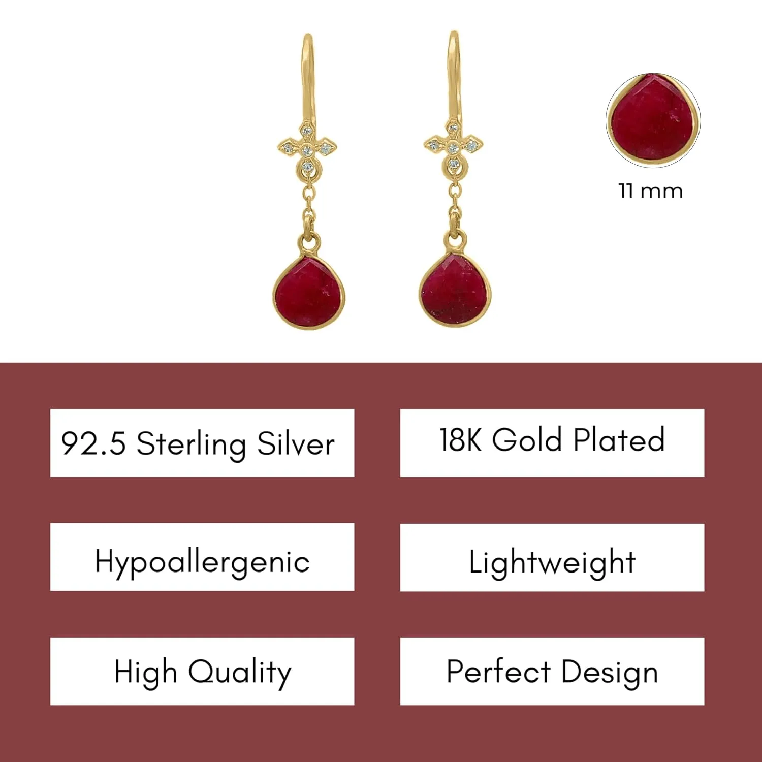 Ruby Necklace for Women - Authentic 925 Sterling Silver Necklace 18K Gold Jewelry, Dainty Heart Necklace Earring Set for Teen Girls, July Birthstone Gift for Mothers Day