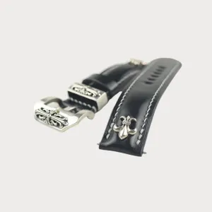 Shell Cordovan Watch Strap With Buckle And Ring - Black