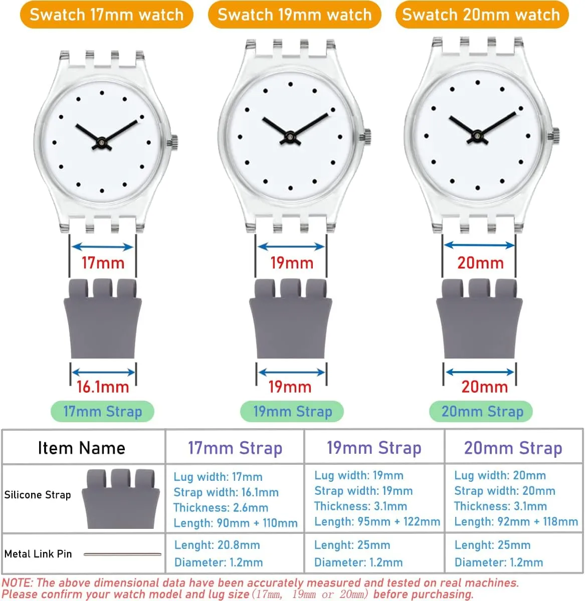 Silicone Band for Swatch 17mm 19mm 20mm, Replacement Waterproof Wristband Watch Strap for Swatch 20mm/19mm/17mm for Women Men