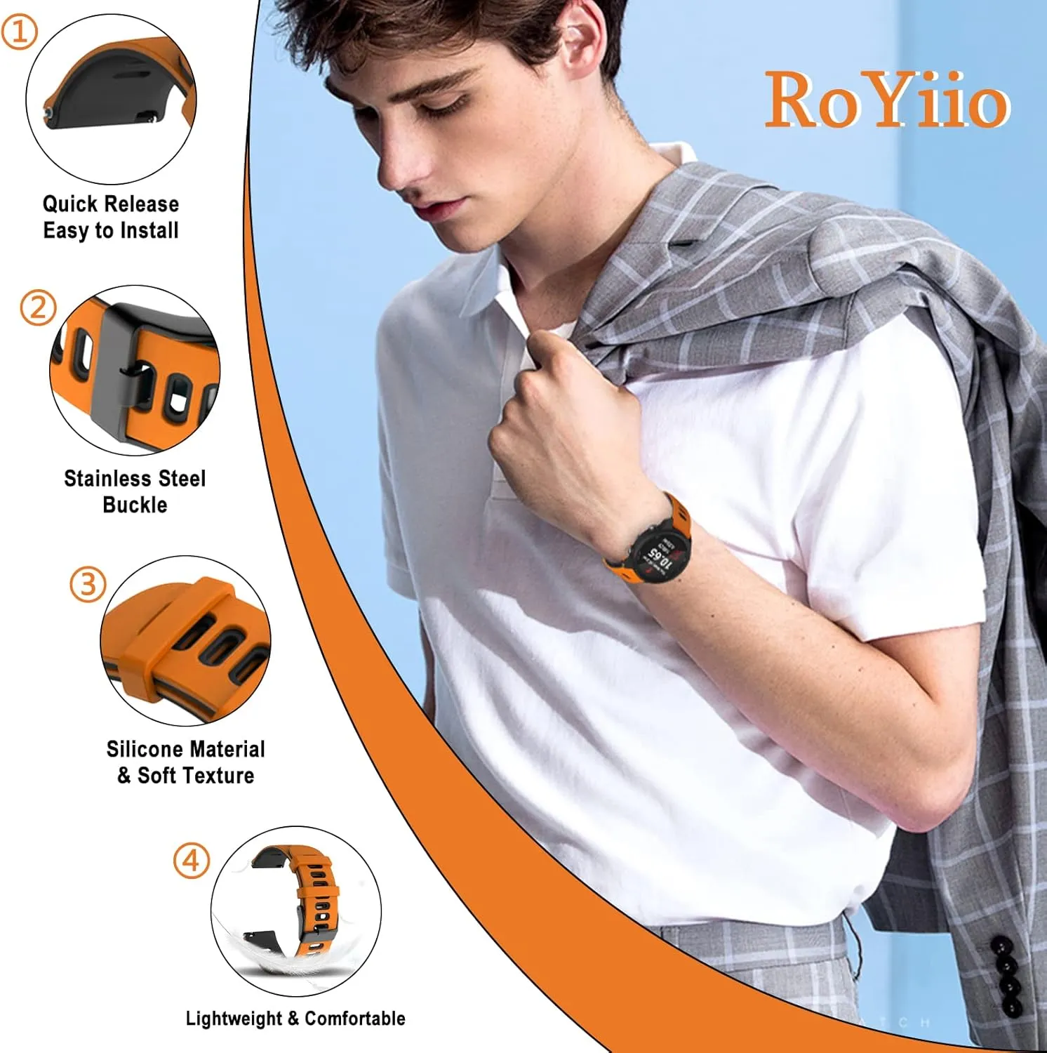 Silicone Watch Band 20 mm / 22 mm Quick Release Strap Soft Breathable Comfortable Sport Replacement Band for Men Women