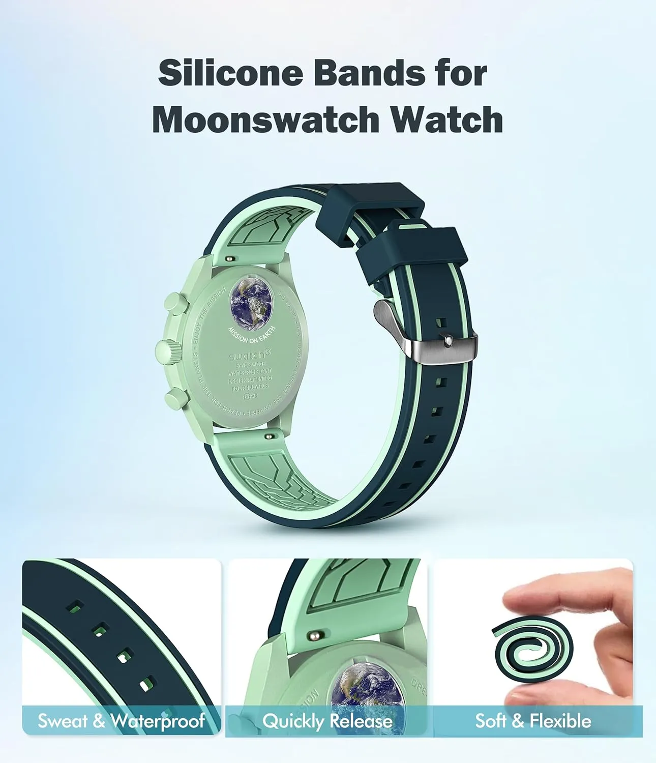 Stanchev Bands for Moonswatch Watch,Soft Silicone Strap Compatible with Omega x Swatch MoonSwatch Speedmaster 20mm Watch,Quick Release Waterproof Replacement Strap for Swatch Omega Men Women