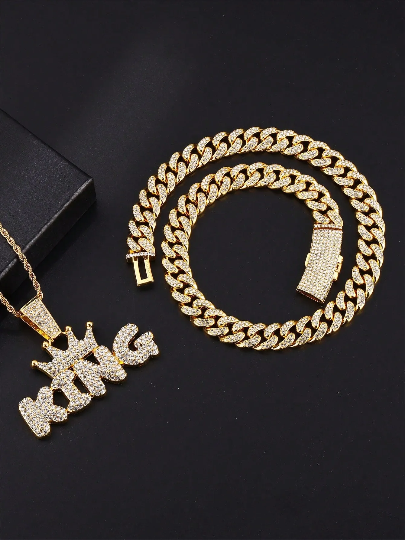 Strands Chain & 1pc Cool K Letter with Crown Pendant