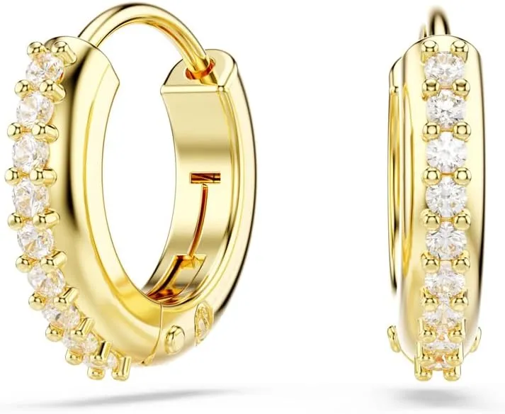 Swarovski Matrix Hoop Earrings, Round Cut, Clear, Gold-Tone Finished