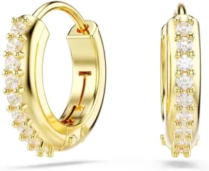 Swarovski Matrix Hoop Earrings, Round Cut, Clear, Gold-Tone Finished