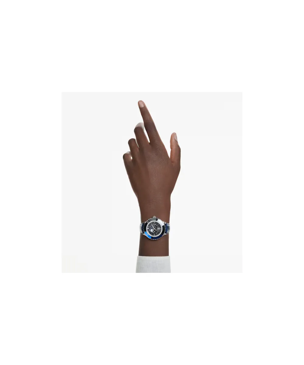 SWAROVSKI OCTEA MOON WATCH, SWISS MADE, MOON, LEATHER STRAP, BLUE, BLUE FINISH