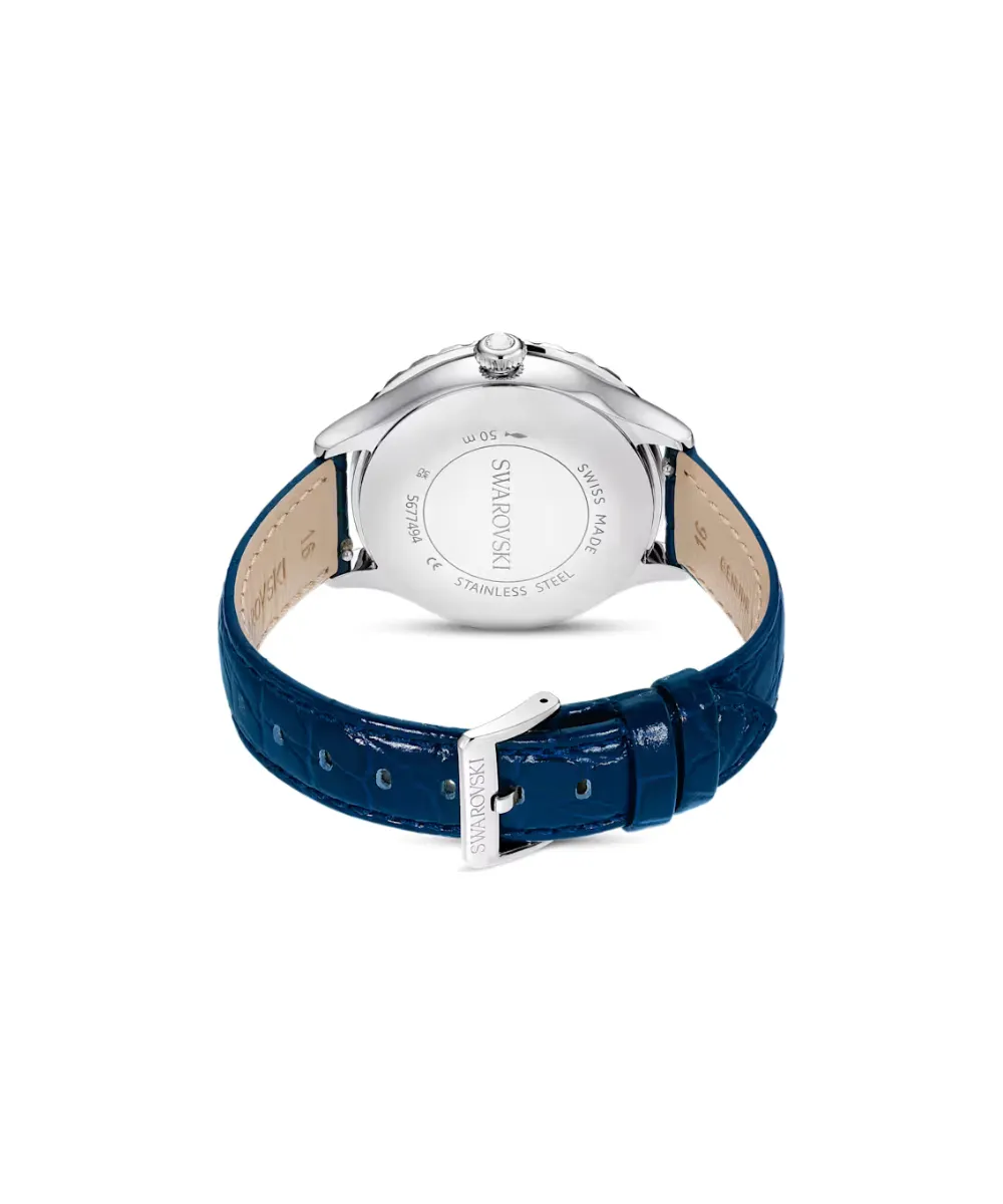 SWAROVSKI OCTEA MOON WATCH, SWISS MADE, MOON, LEATHER STRAP, BLUE, BLUE FINISH