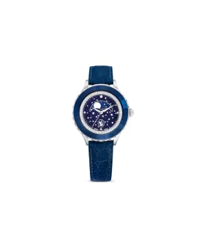 SWAROVSKI OCTEA MOON WATCH, SWISS MADE, MOON, LEATHER STRAP, BLUE, BLUE FINISH