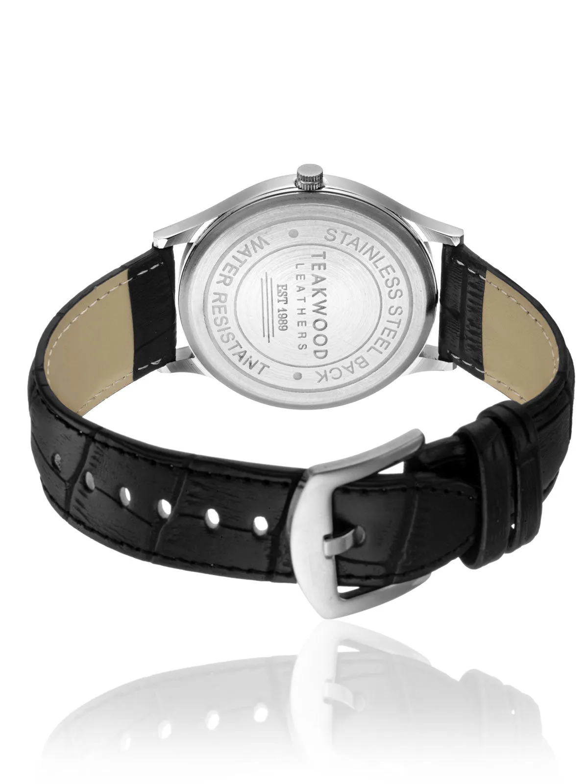 Teakwood leather Silver Men Analog Watch