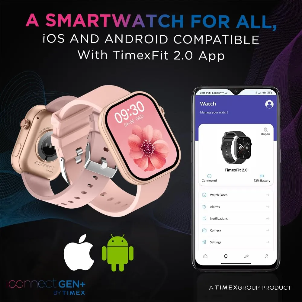 TIMEX iConnect Gen  Smartwatch|2.01" TFT Display with 240x296 Pixel Resolution|Single Sync Bluetooth Calling|AI Voice Assist|100  Sports Modes|200  Watchfaces|Upto 7 Days Battery(Normal Usage)