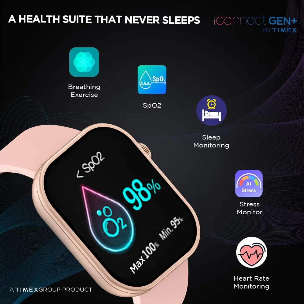 TIMEX iConnect Gen  Smartwatch|2.01" TFT Display with 240x296 Pixel Resolution|Single Sync Bluetooth Calling|AI Voice Assist|100  Sports Modes|200  Watchfaces|Upto 7 Days Battery(Normal Usage)