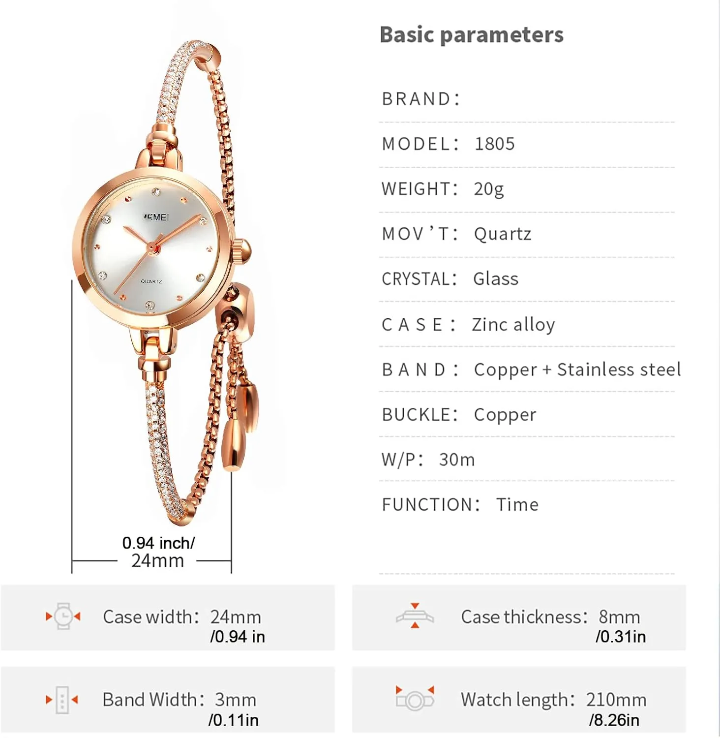 TOOCAT Women Analog Quartz Watch Bling Rose Gold Watches with Glitter Diamonds Bracelet Waterproof Quartz Wristwatch for Female Student