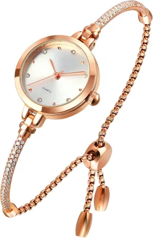TOOCAT Women Analog Quartz Watch Bling Rose Gold Watches with Glitter Diamonds Bracelet Waterproof Quartz Wristwatch for Female Student