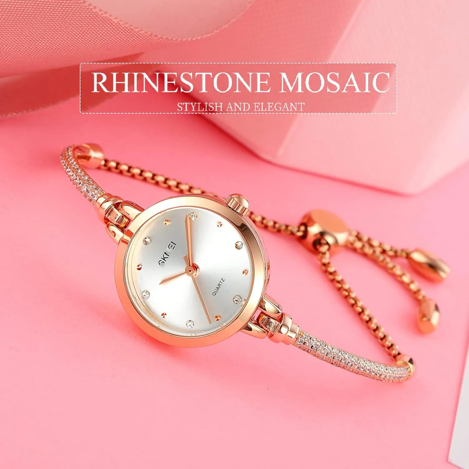 TOOCAT Women Analog Quartz Watch Bling Rose Gold Watches with Glitter Diamonds Bracelet Waterproof Quartz Wristwatch for Female Student