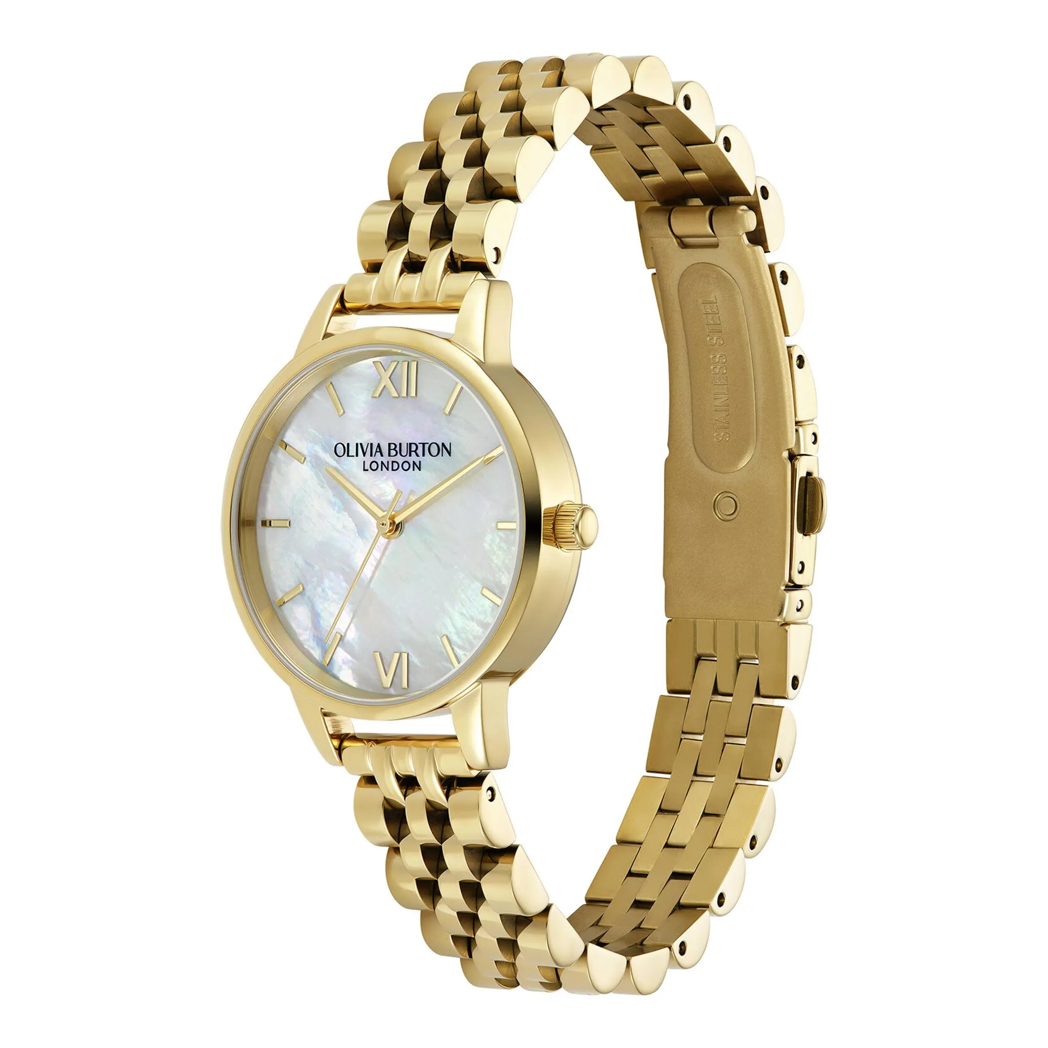 Womens Olivia Burton Gold/White Mother of Pearl Bracelet Watch