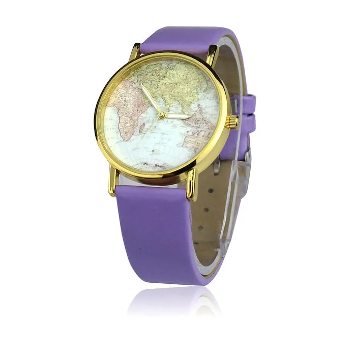 Women's Watch World Map Pattern PU Band