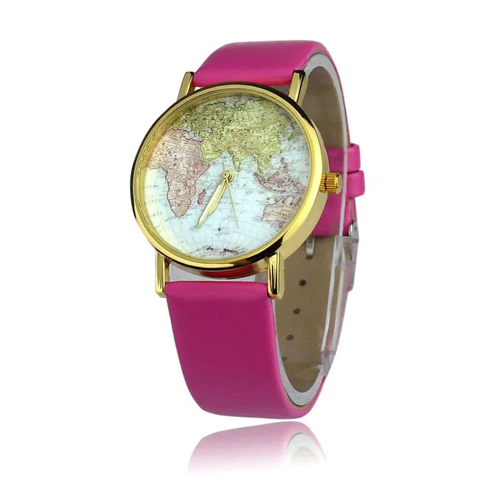 Women's Watch World Map Pattern PU Band