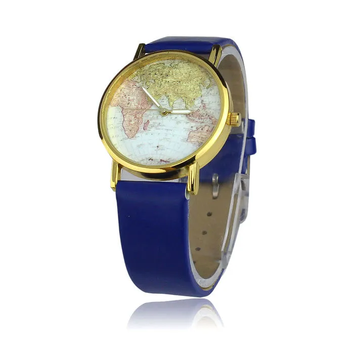 Women's Watch World Map Pattern PU Band