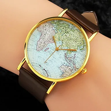 Women's Watch World Map Pattern PU Band