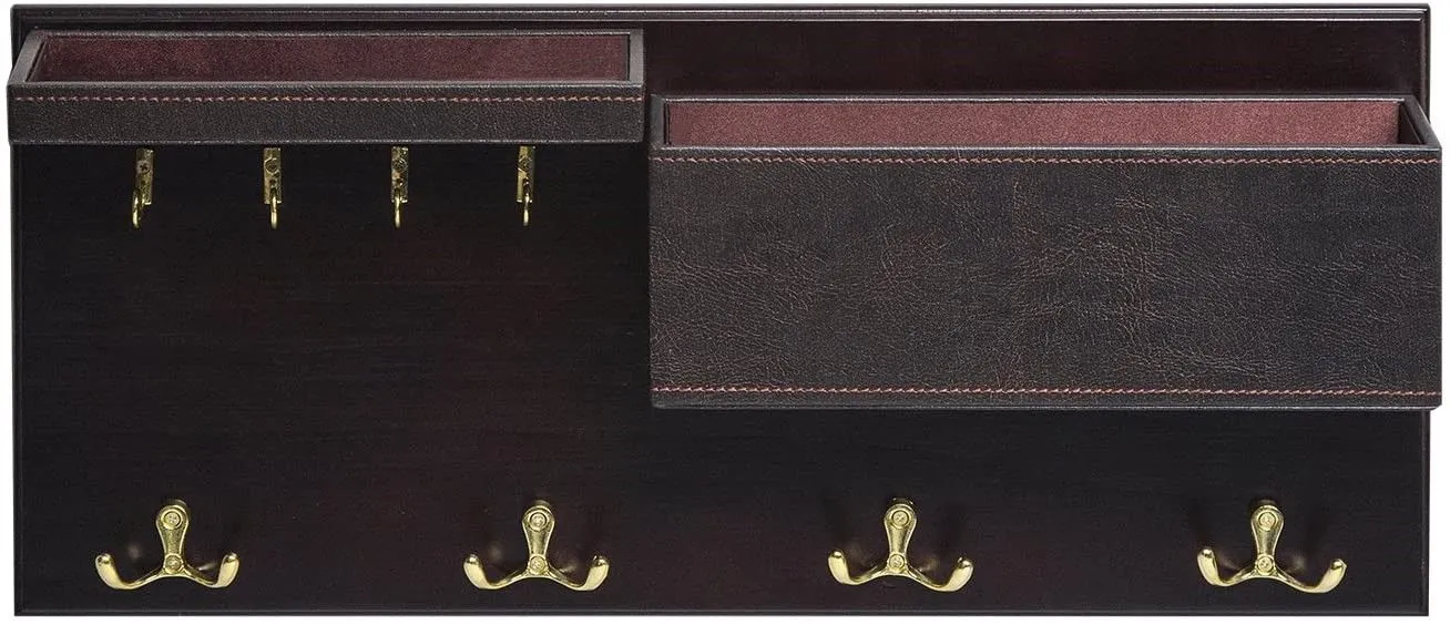 Wood Entryway Coat Rack with 2 Leather Tray(Brown)