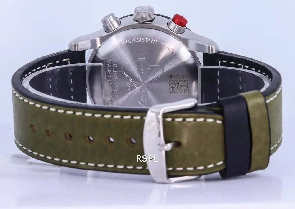Zeppelin Eurofighter Chronograph Leather Strap Beige Dial Quartz 7298-5 72985 100M Mens Watch